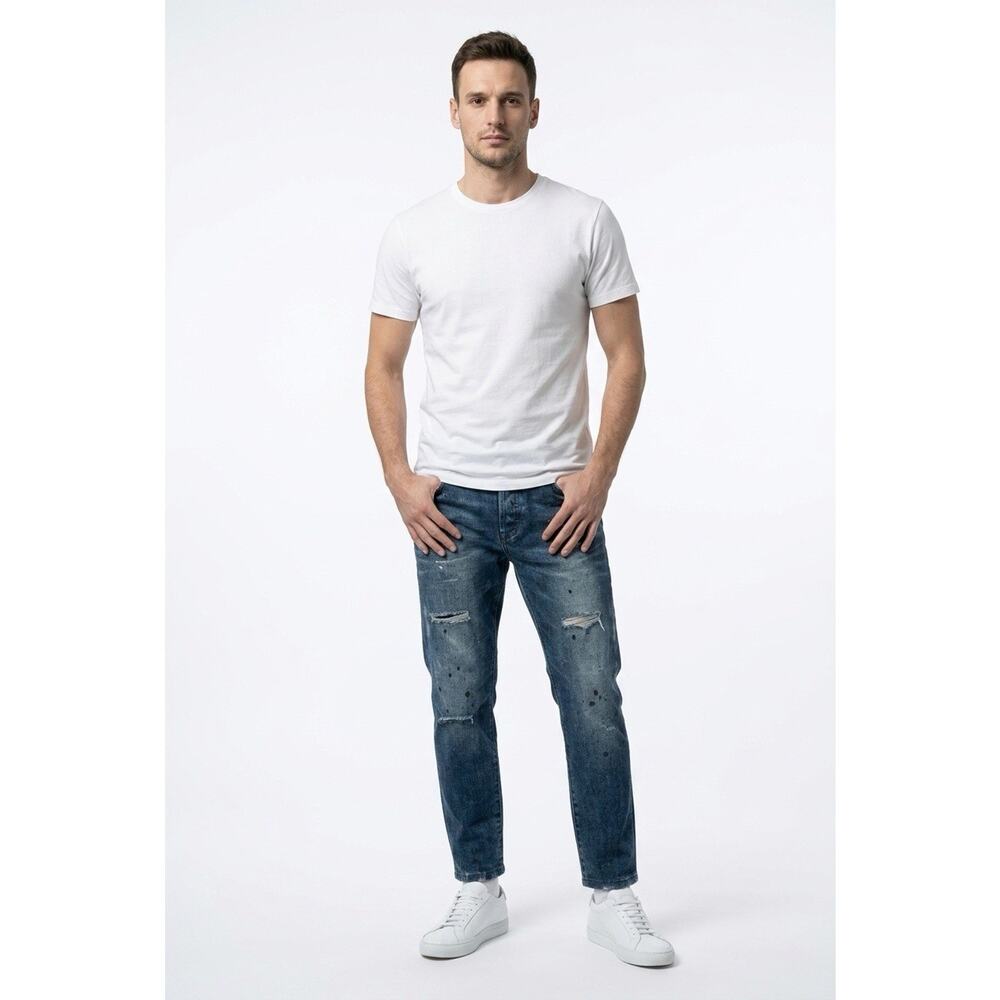 PRPS Le Sabre Slim Tapered Fit Stretch Distressed Ripped Jeans Blue Mens 34x27